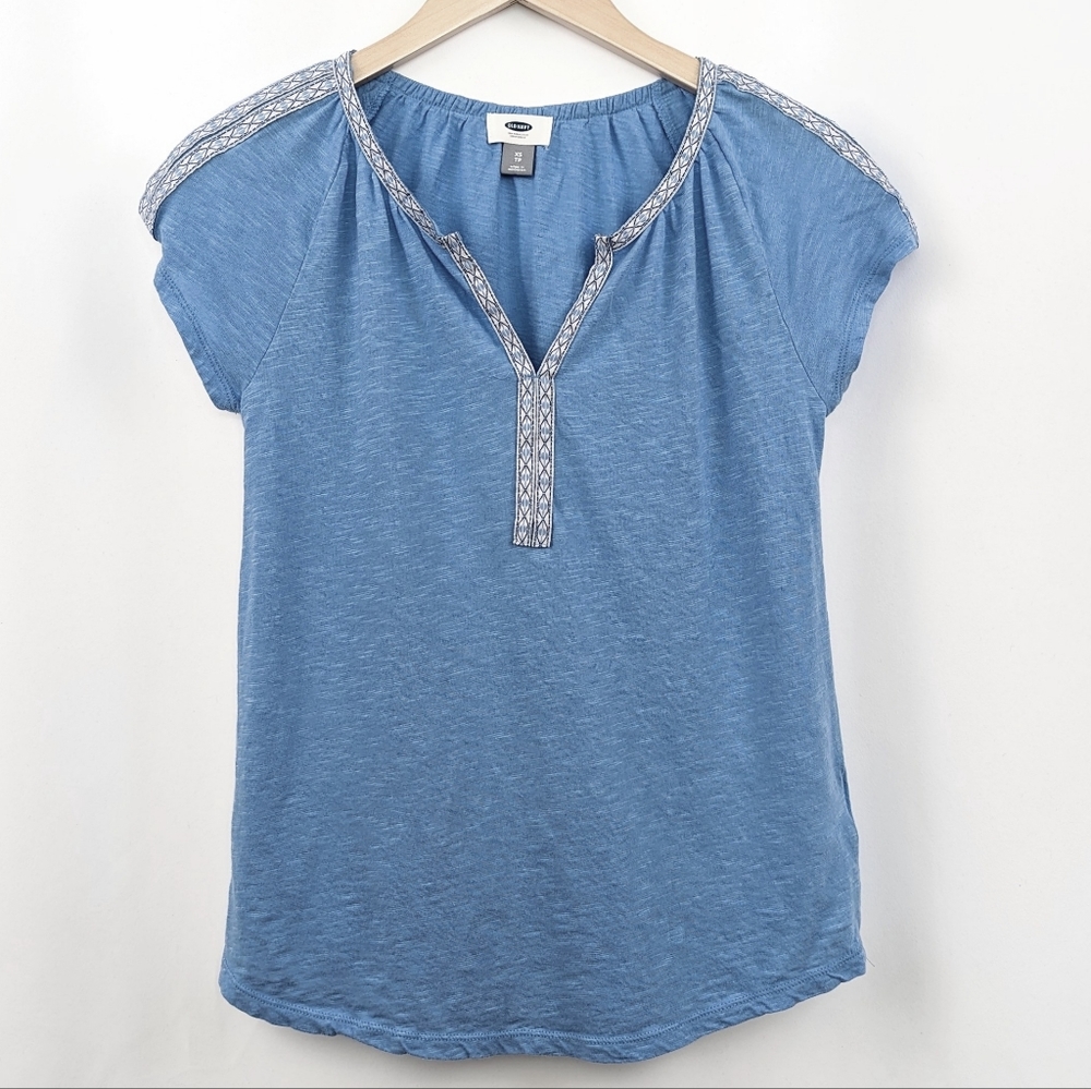 Old Navy Ribbon Trim Tee Shirt V-Neck Cap Sleeves Sky Blue X-Small